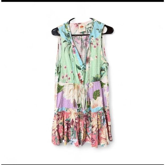 STUNNING and RARE FARM RIO MIXED FLORAL TIERED TROPICAL MINI DRESS- SIZE LARGE ( - Picture 2 of 6
